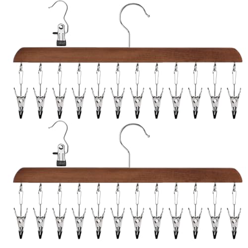 Legging Organizer for Closet 2 Pack, Wood Yoga Pants Hangers 24 Clips - color: Natural Walnut Colour