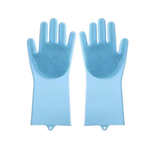 Silicone Dishwashing Scrubber Gloves, Reusable Cleaning Gloves with Built-In Scrubbing Bristles - color: Blue