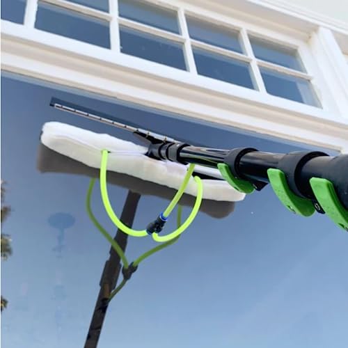 17" All-in-One 2 Nozzle Scrubber & Squeegee for Water Fed Pole System, Soft Fleece Sleeve Dual Water Jets, Ideal for Solar Panel & Window Cleaning, Tinted Glass, and High Windows