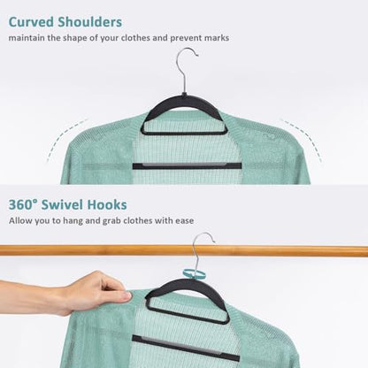 30-Pack Plastic Clothes Hangers, Space Saver, Non Slip, 360° Swivel Hook, 0.2 Inches Slim, Sturdy Heavy Duty Coat Hangers, Durable Hangers for Suits, Black and Dark Gray - color: Black and Dark Gray, size: 30 pack