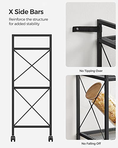 SONGMICS 3-Tier Steel Storage Rack with Wheels, Mesh Shelving Unit - color: Black, size: 3 Tiers (31.5"W)