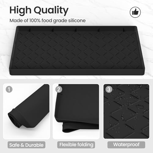 Mateeylife Under Sink Mat Kitchen Waterproof，Silicone Sink Tray 22"X31" - color: Black, size: 22''W x 31''L