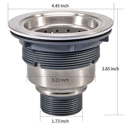 3-1/2 Inch Sink Drain Assembly Kit, Removable Deep Sink Strainer Basket with Sink Stopper/Sealing Lid for Home, Kitchen, Stainless Steel - color: Silver