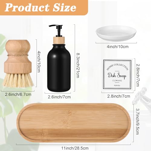 Zopeal 4 Pcs Dish Soap Hand Soap Dispenser with Bamboo, Matte Black,White - color: Matte Black,white