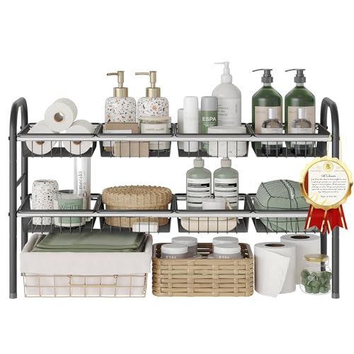 Under Sink Organizers and Storage,Expandable under cabinet organizer Shelf - size: 8 Metal Baskets