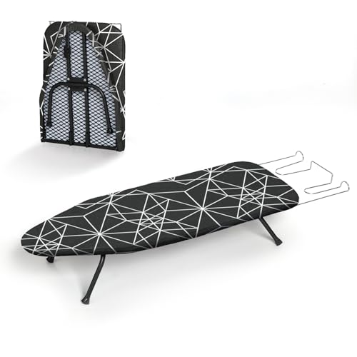Small Ironing Board Tabletop Foldable, RAINHOL 32"x 12" Black White Stripes - color: Black Gridline, size: Steel Mesh