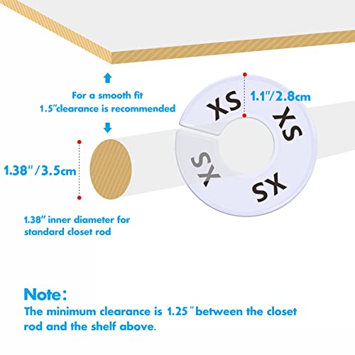 40 Pack Round White Plastic Clothing Size Closet Rack Dividers Hangers, Preprinted in 8 Sizes XXS, XS, S, M, L, XL, XXL, XXXL (Outer 3.5”, Inner Diameter 1.38”) - color: 40 Pack/White-printed