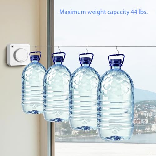 15.7Ft Retractable Clothesline Indoor is Also an Anti-sag Retractable Clothesline Outdoor,Stainless Steel Wire Laundry line Retractable for Drying Clothes ，with 12 Clip (White) - color: White