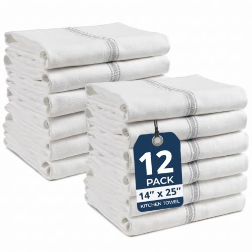 LANE LINEN Dish Towels for Drying Dishes 100% Cotton Absorbent 12 Pack - color: Grey Stripe, size: 12 Pack