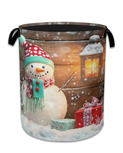 Christmas Laundry Basket,Oxford Cloth Snowman Laundry Hamper With Handle Foldable Portable Clothes Storage Basket for Laundry Room/Bedroom/Bathroom 20.8"x16" - color: Christmas Snowman