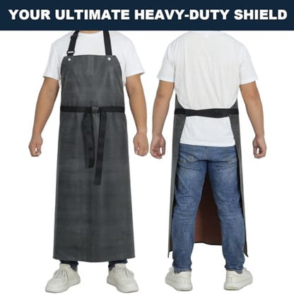 Thick Rubber Apron, Waterproof Apron Butcher Heavy Duty Chemical Resistant Adjustable Work Apron - color: Black&red(1 Pack)