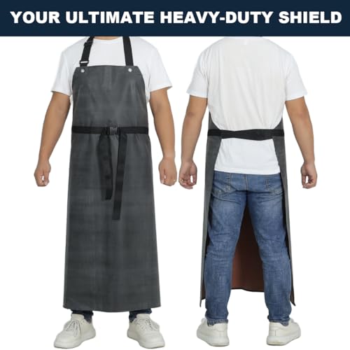 Thick Rubber Apron, Waterproof Apron Butcher Heavy Duty Chemical Resistant Adjustable Work Apron - color: Black(2 Pack)