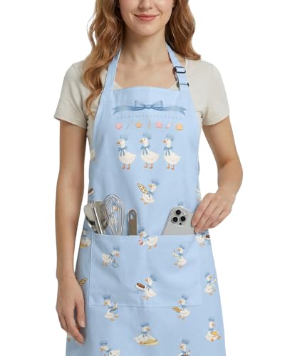 Women Apron, Cute Kitchen Aprons for Women, Girls - color: Light Blue Goose