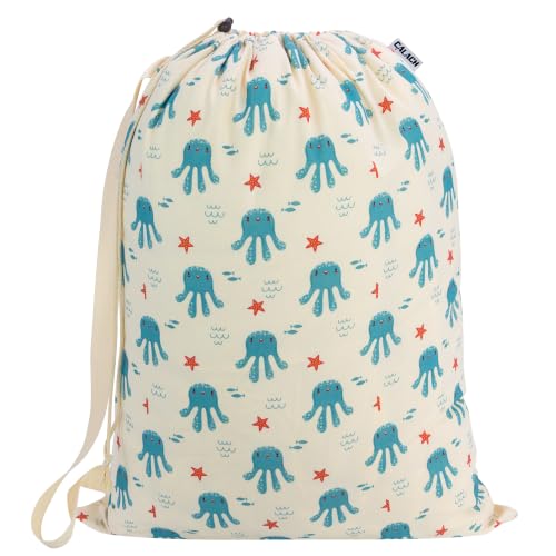 Canvas Laundry Bag with Shoulder Strap & Drawstring, 23"W x 29"H, Octopus - color: Kawaii Octopus