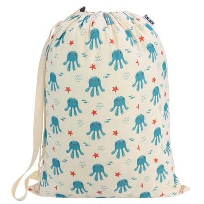 Canvas Laundry Bag with Shoulder Strap & Drawstring, 23"W x 29"H, Octopus - color: Kawaii Octopus