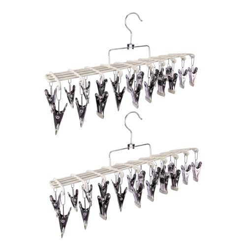 2 Pack Sock Hanger for Drying, Underwear Sock Drying Rack with 20 Clips - color: Beige-2 Pack