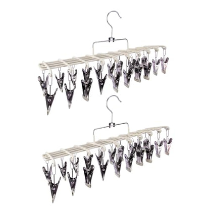 2 Pack Sock Hanger for Drying, Underwear Sock Drying Rack with 20 Clips - color: Beige-2 Pack