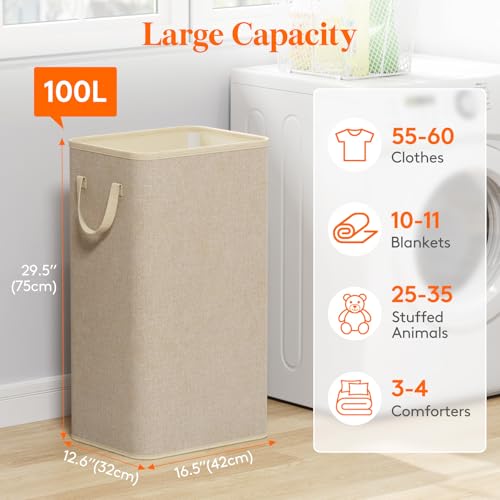Lifewit 100L Large Laundry Basket with Handles, Beige - color: Beige, size: 100L