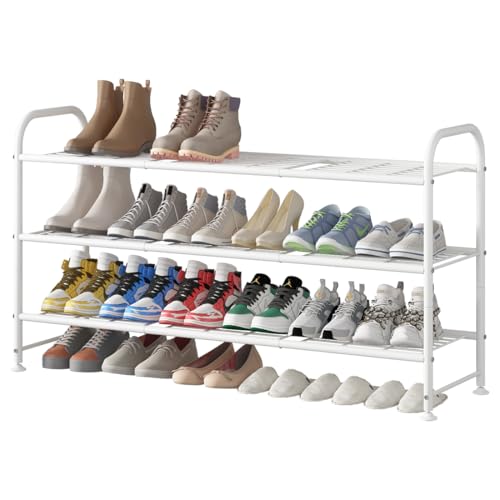 LINZINAR 3 Tier Long Shoe Rack for Closet Metal Shoe Organizer for Entryway - color: White, size: 3-Tier
