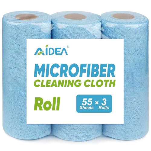 AIDEA Microfiber Cleaning Cloth 165 Sheets 3 Roll, Blue Shop Towels, 11×9" - color: Blue, size: 55 Count (Pack of 3)