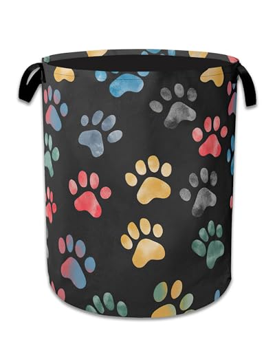 Cute Cat Dog Paw Prints Laundry Basket,Foldable Oxford Cloth Laundry Hamper With Handle, 20.8"x16" Portable Clothes Storage Basket Bag for Laundry Room/Bathroom/Bedroom/Dormitories - color: Cute Cat Dog Paw Prints
