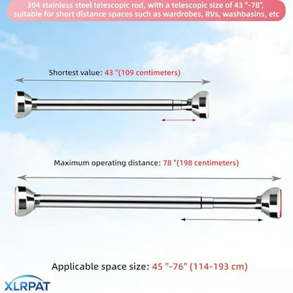 Adjustable clothesline pole, shower curtain pole, extendable metal wardrobe hanger, suitable for bathroom wardrobe, kitchen, laundry room, balcony（43”-78”） - size: 43.3 to 78.7 inches