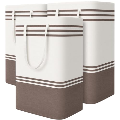 TranquilRelax 3-Pack Laundry Basket, Laundry Hamper, Khaki-88L - color: Khaki, size: 88L