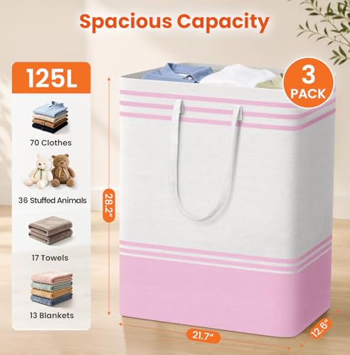 TranquilRelax 3-Pack Laundry Basket, Laundry Hamper, Pink-125L - color: Pink, size: 125L