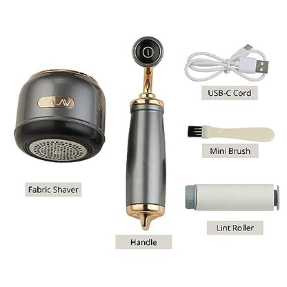 SALAV® Retro Edition Rechargeable Fabric Shaver and Lint Roller with 6-Blade System Removes Fuzz and Piling on Fabrics, with Charging Cable and Mini Brush (Titanium) - color: Titanium
