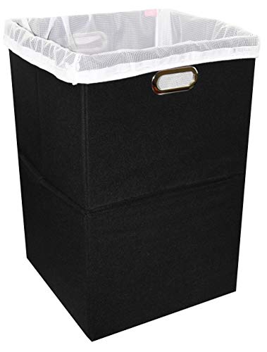 Freegrace Extra Large Laundry Hamper, Foldable Basket with Laundry Bag - color: Black