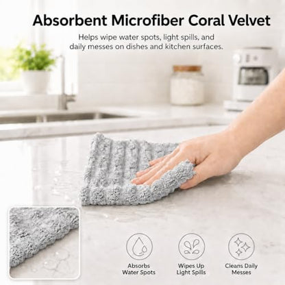 kimteny Microfiber Dish Cloths for Washing Dishes 18 Pack, Light Grey - color: Light Grey, size: 12 x 12 - 18 Pack