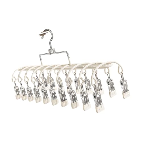 20 Clips Laundry Hanger with Strong Grip Clothespins, Space Saving Sock Drying Rack for Underwear Baby Clothes Towels, Hanging Laundry Organizer for Indoor Outdoor Use（White） - color: White