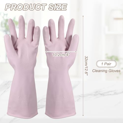 uxcell Rubber Cleaning Gloves, Reusable Household Dishwashing Long Rubber Gloves with Non-slip Grip - color: Pink Purple, size: Small