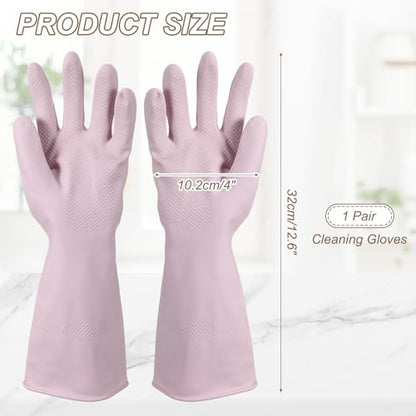 uxcell Rubber Cleaning Gloves, Reusable Household Dishwashing Long Rubber Gloves with Non-slip Grip - color: Pink Purple, size: Medium