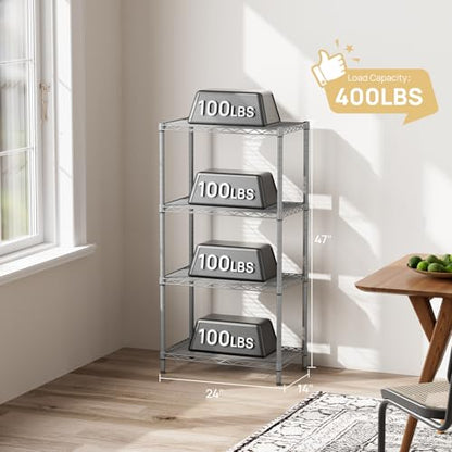 SINGAYE 4 Metal Shelves Wire Shelving Storage Shelf Adjustable Unit Pantry - color: Grey, size: 4 Tier 14"Dx24"Wx48"H