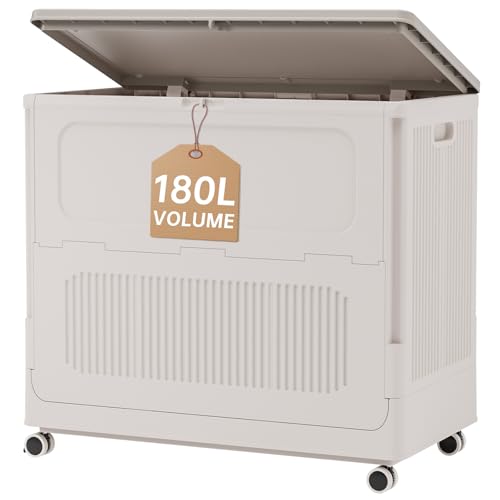 Extra Large Laundry Hamper with Lid Wheels 180L - color: Milky, size: 180L