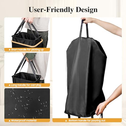 Foluck 100L Laundry Hamper with Lid Removable Bag and Bamboo Handles - color: Black, size: 100L