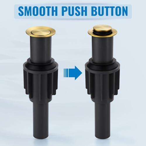 ALEASHA Pop Up Sink Drain Without Overflow, Bathroom Sink Drain Vessel Sink Stopper Pop Up Sink Drain Stopper, Pop Up Drain for Bathroom Sink Drain Strainer for Hair Catcher, Brushed Golden - color: Brushed Golden, style: Without Overflow