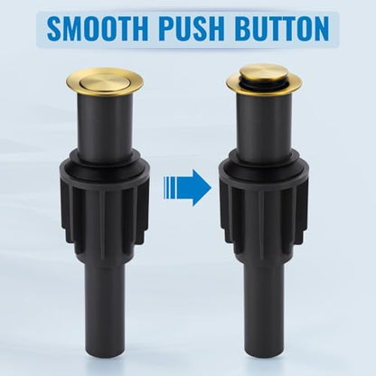 ALEASHA Pop Up Sink Drain Without Overflow, Bathroom Sink Drain Vessel Sink Stopper Pop Up Sink Drain Stopper, Pop Up Drain for Bathroom Sink Drain Strainer for Hair Catcher, Brushed Golden - color: Brushed Golden, style: Without Overflow