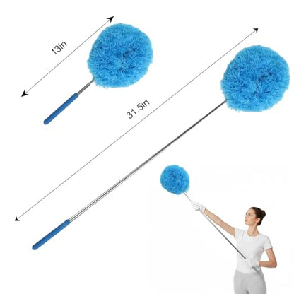 Extendable Feather Duster Telescopic Dust Remover for Home Office Car Furniture High Ceiling Cleaning Multi Purpose Tool(Blue,Round Head) - color: Blue, size: 12.6 in
