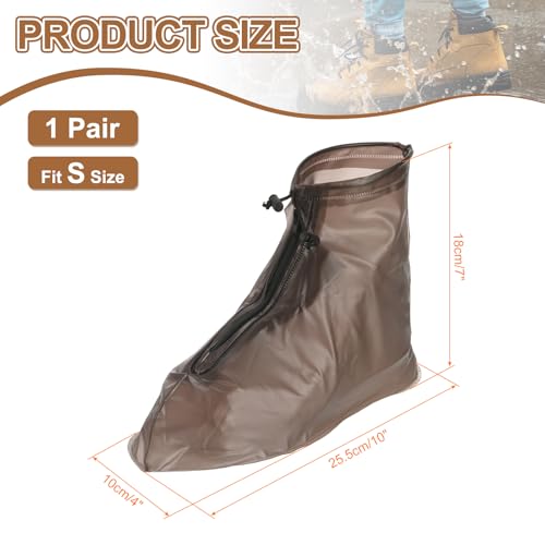 HARFINGTON Waterproof Shoes Cover S (US 4) Non-Slip PVC Reusable Overshoes Rain Galoshes Rain Shoe Protectors with Zipper for Man Women Rainy Outdoor, Brown - color: Brown, size: S (US 4)