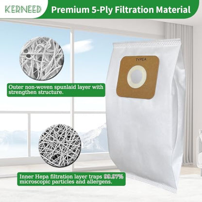 8 Pack Type A HEPA Vacuum Bags for Riccar Most Vibrance, R-Series, 2000/4000 & Simplicity Symmetry, S20EZM, 5000/6000 Upright Vacuum Cleaners, Part RAH-6/SAH-6