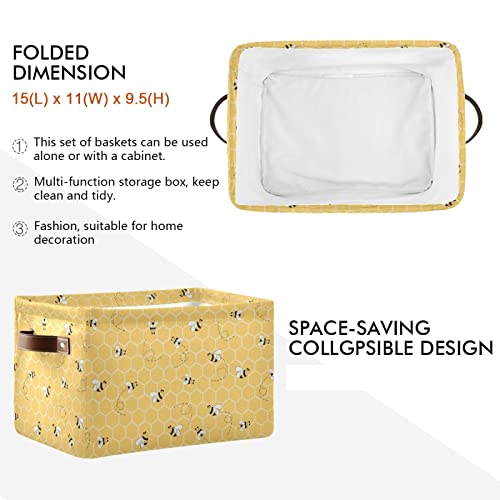 Storage Basket Cute Animal Bee Collapsible Storage Bins Canvas Fabric Baskets for Organizing Toy with Handle for Bedroom Nursery Office, 2PCS - color: Bee, size: 2 pcs
