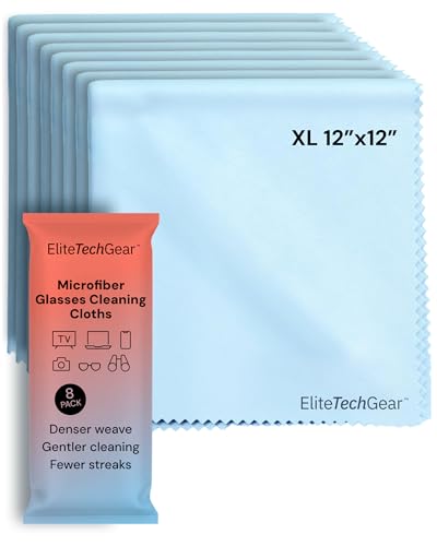 Elite Tech Gear Microfiber Cleaning Cloth, Eye Glasses Cleaner Cloth, 8pc - color: Blue, size: 12'' x 12'' (Pack of 8)