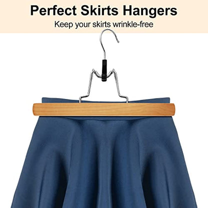 AMKUFO 20 Pack Natural Wooden Pants Hangers with Clips Non Slip Skirt Hangers Trouser Clamp Hanger Solid Wood Hanger with 360° Swivel Hook - color: Natural, size: 20 Pack