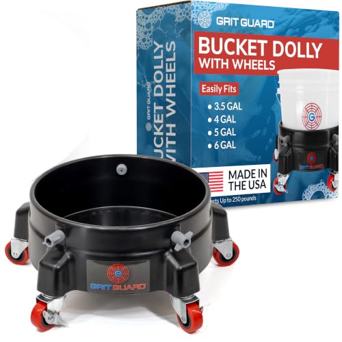 GRIT GUARD Bucket Dolly with Wheels - Rolling Detailing Wash Bucket with 5 Wheels and 2 Locking Casters Compatible with 2.5, 4, 5 and 6 Gallon Buckets (Black, 2" Red Casters) - Made in the USA - color: Black, size: 2" Red Casters