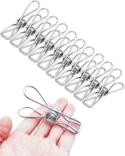 Large Stainless Steel Clothes Pins - Heavy Duty and Multipurpose Metal Clips for Hanging Clothes and Food Packages 10pcs, 3.17-inch - size: 10 PCS