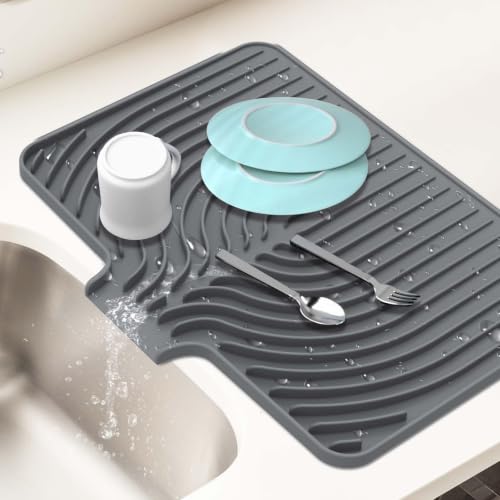 JACZZO Silicone Dish Drying Mat with Built-in Drain Lip, 18x11.8 inch - color: Gray, style: 18x11.8