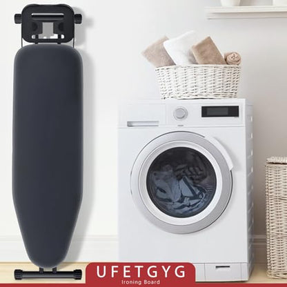 UFETGYG Ironing Board, Metal Panel Iron Board |43" X 13" W/with Iron Rest | Full Metal Construction| Height Adjustable | Heat & Scorch Resistant Fabric | Anti-Skid Feet | Heavy Duty| Easy to Fold - color: Black
