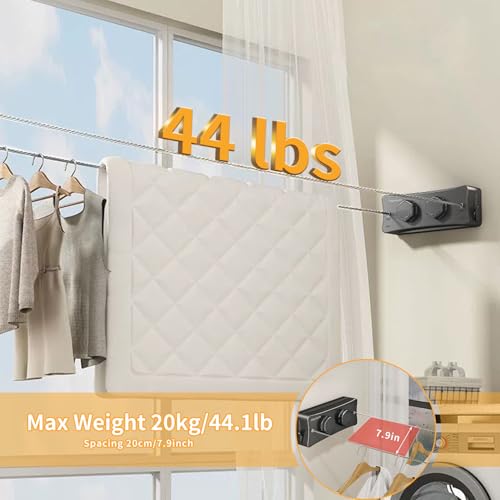 Retractable Clothesline, 16.7 Ft Stainless Wire Double Clothes Line, Black - color: Black, size: Double Line